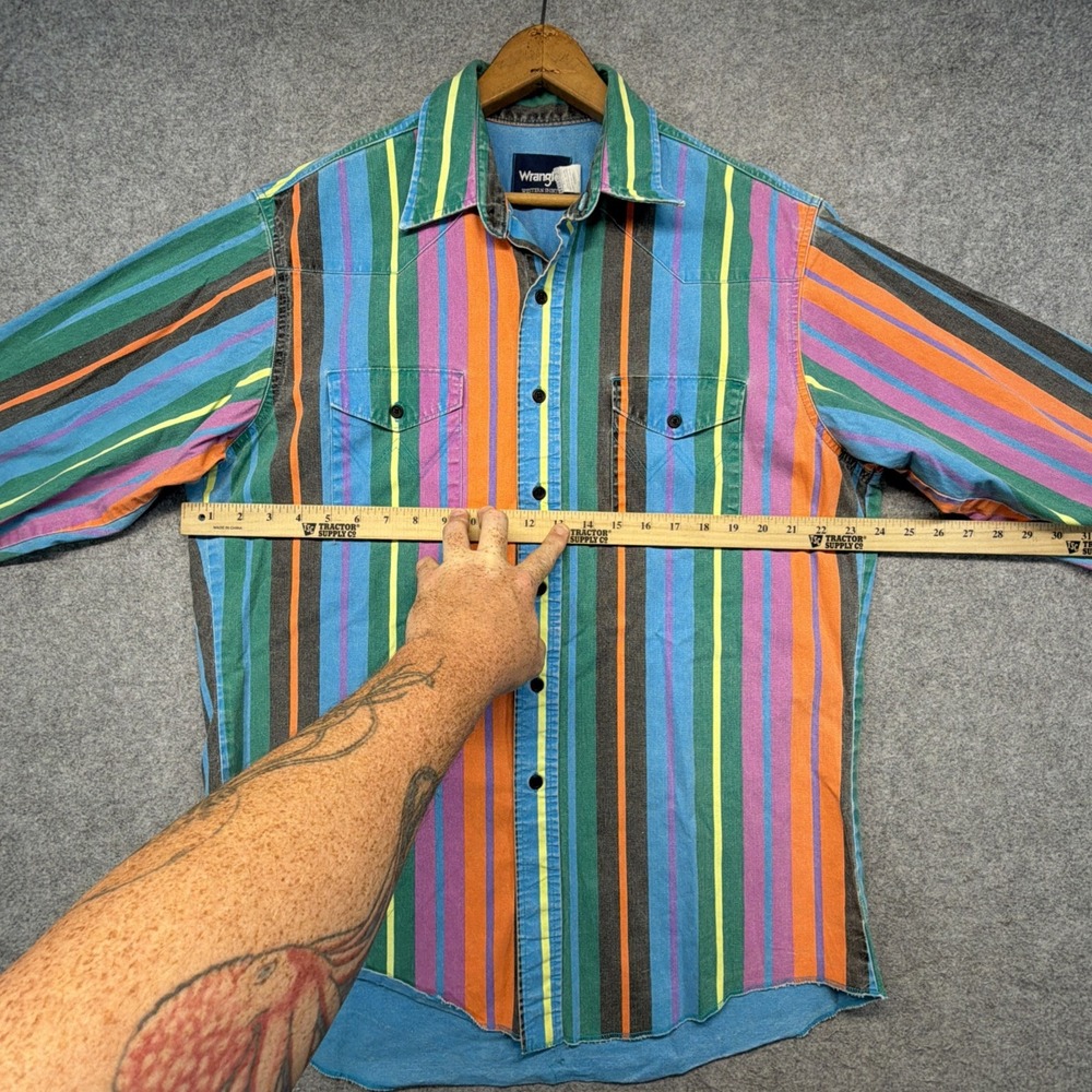 Vintage Wrangler Brushpopper Men's Size XL Blue Pink Striped Button Up 90s - Picture 6 of 9